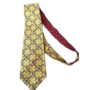vintage Tommy Hilfiger Men's Yellow Red 100% Silk Neck Tie 90s Y2K